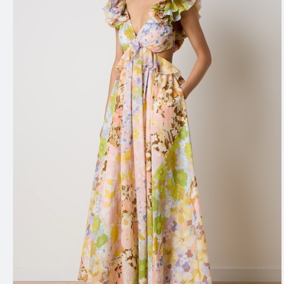 Zimmermann Cream Flutter Sleeve Midi Dress V-Neck - Picture 2 of 10